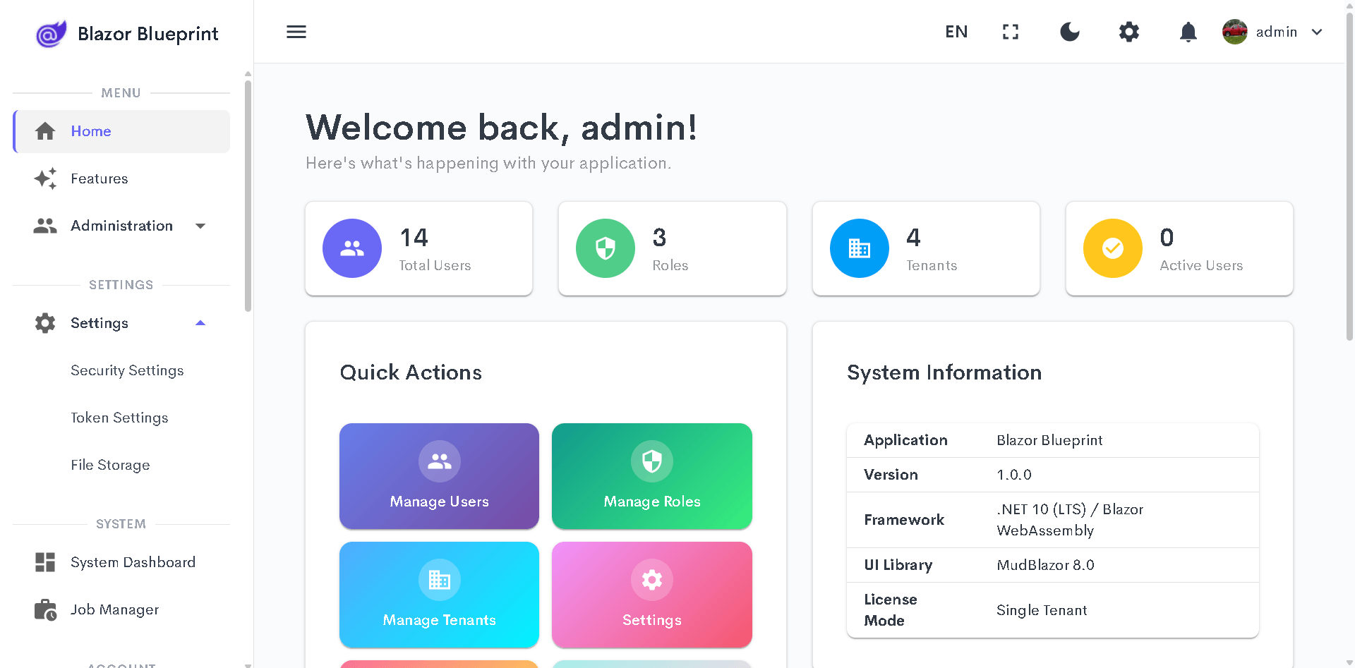 BlazorBluePrint Admin Dashboard